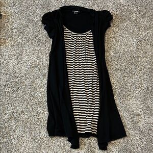 Black Layered Short Sleeve Top with Black & White Striped Tank/Dress